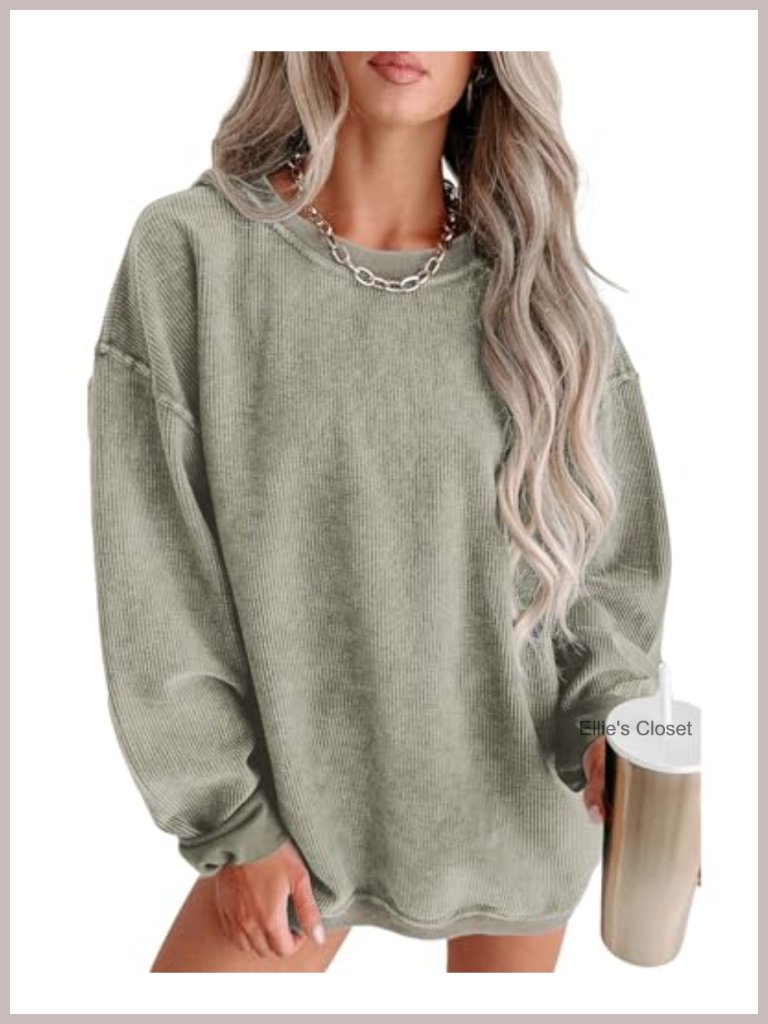 Oversized Corduroy Corded Crewneck Sweatshirt Long Sleeve Pullover Top